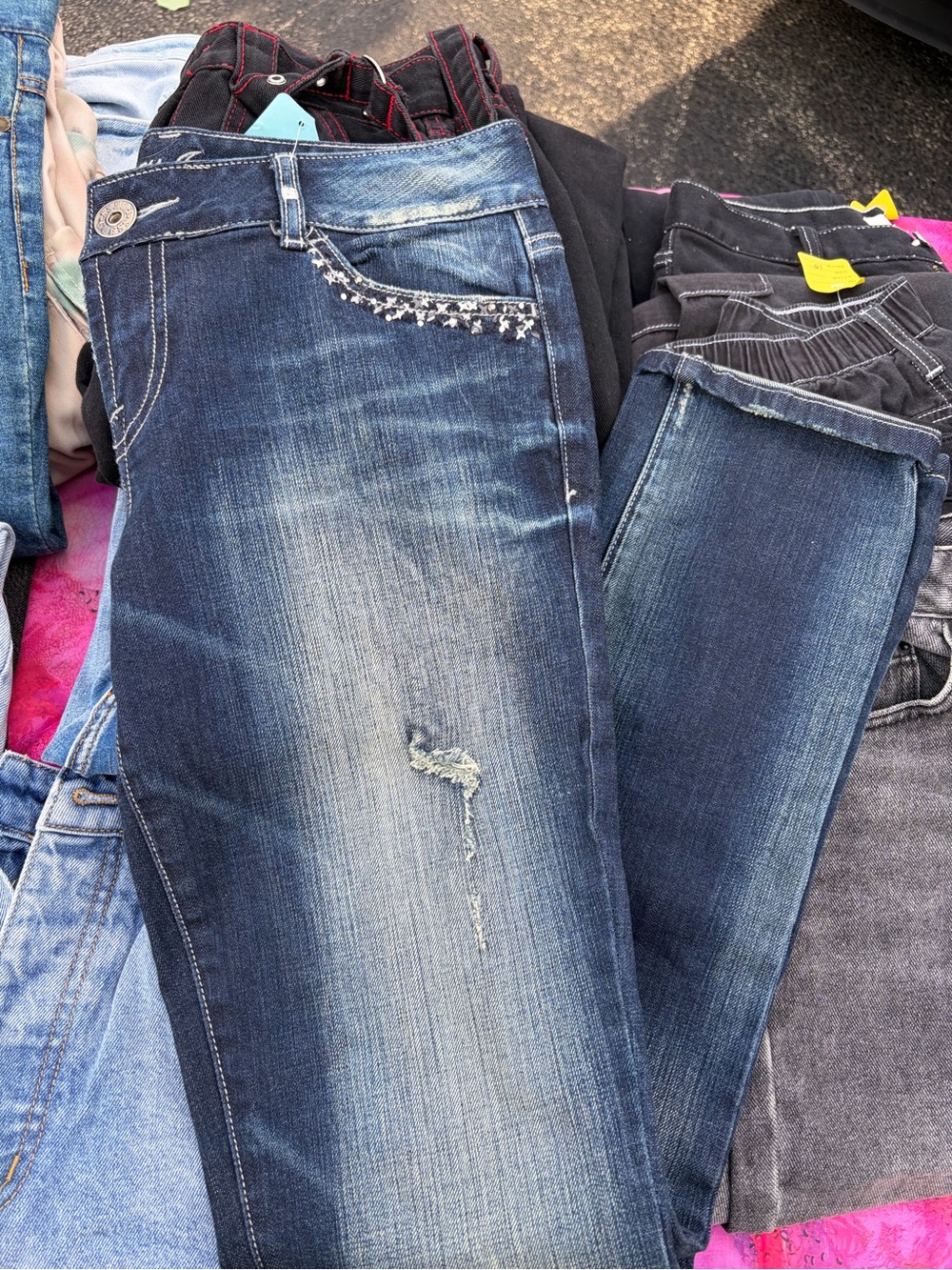 Guess Women's Blue Skinny Jeans with Rhinestone Pocket Trim